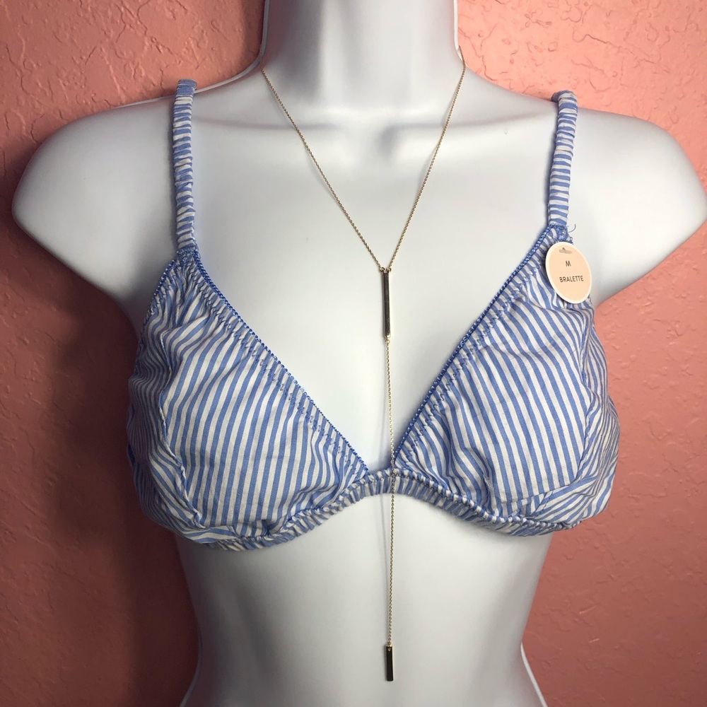 NWT Blue & White Ruffled Strap Bralette